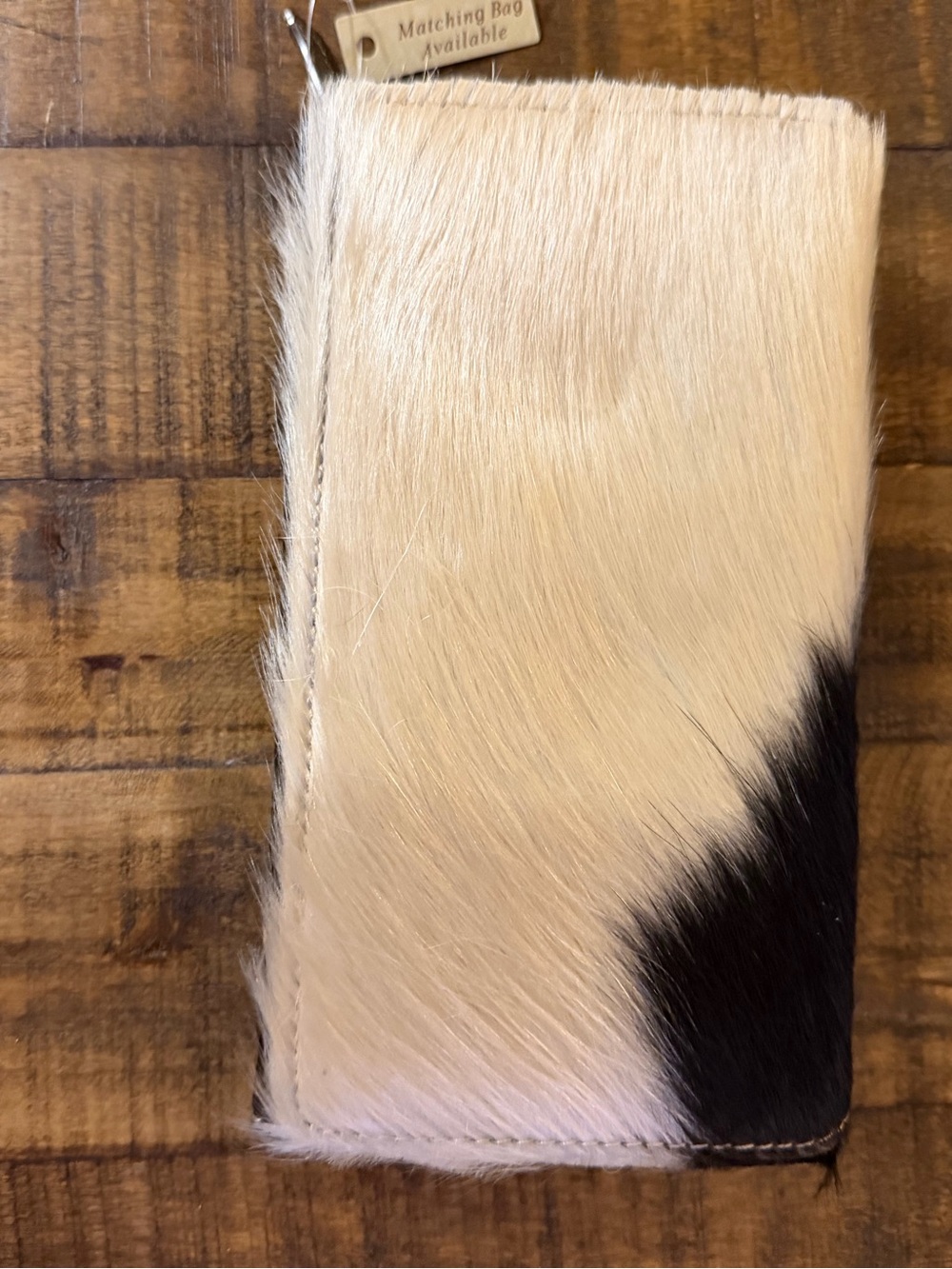 Cowhide Trifold Wallet in Cream and Black